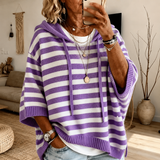 Heather - Striped Hooded Poncho Jumper