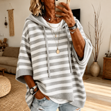 Niamh - Grey Striped Hooded Poncho Jumper