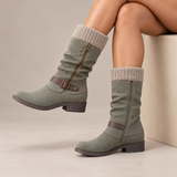 Ottilie - Faux Suede Mid-Calf Buckle Boots