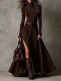 Saskia - Faux Suede Belted Maxi Dress