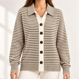 Clara - Striped Collared Button Cardigan