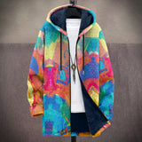 Nola - Abstract Print Hooded Longline Jacket