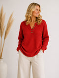 Lydia - Waffle Knit Button Henley Jumper