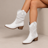Carys - Perforated Western Mid-Calf Boots
