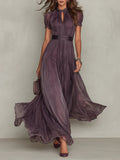 Rosamund - Purple Keyhole Neckline Lace Trim Maxi Dress