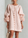 Ophelia - Floral-Trimmed Blush Mini Dress