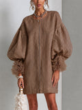 Niamh - Zip-Front Balloon Sleeve Mini Dress