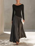 Eloise - Two-Tone Draped Neck Maxi Dress