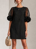 Genevieve - Floral-Cuff Puff Sleeve Mini Dress