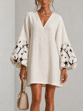 Amelie - Embroidered Puff Sleeve Mini Dress