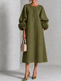Cordelia - Olive Floral Cuff Midi Dress