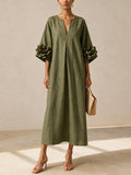Fern - Olive Floral Sleeve Kaftan Dress