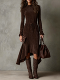 Seren - Faux Suede Midi Dress With Tie Waist