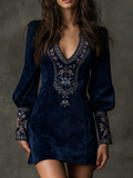 Delilah - Embroidered Faux Suede Mini Dress