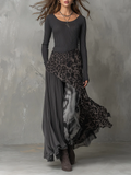 Thea - Ribbed Leopard Print Panelled Maxi Dress