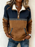 Hazel - Colour Block Half Zip Sweatshirt