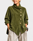 Freya - Asymmetric Button Cord-Effect Top