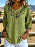 Saskia - Embroidered V-Neck Blouse