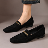 Clara - Black Faux Suede Flat Loafers