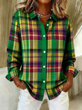 Beatrice - Vintage Plaid Button Front Blouse