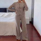 Iona - Ribbed Knit Cardigan And Wide Leg Trouser Set
