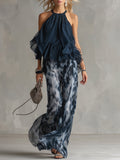 Cordelia - Flowing Halter Top And Wide-Leg Trouser Set