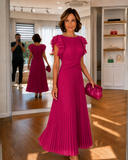 Genevieve - Pleated Flutter Sleeve Midi Dress
