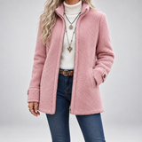 Hazel - Textured Teddy Fleece Zip Jacket