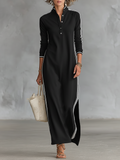 Sweatshirt maxi dress with button collar