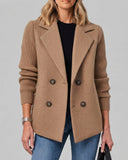 Beatrice - Camel Knit-Sleeve Blazer Jacket