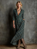 Rowan - Checked Button-Front Maxi Shirt Dress