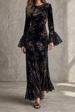 Ophelia - Floral Velvet Maxi Dress With Lace Sleeves