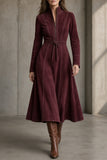 Eleanor - Belted Faux Suede Midi Dress