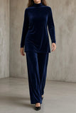 Saskia - Velvet-Effect Roll Neck And Wide-Leg Trouser Set