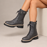 Florence - Lace-Up Side-Zip Combat Boots
