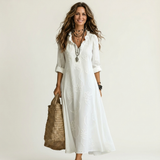 ODALYS |  MAXI DRESS WITH TONAL FLORAL EMBROIDERY