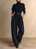 Rosamund - Black Roll Neck And Wide Leg Trouser Set