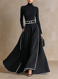 Juliet - Contrast Piped Belted Maxi Dress