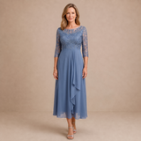 Isobel - Floral Lace Bodice Midi Occasion Dress