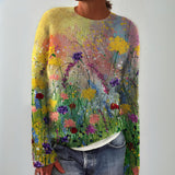 Violet - Floral Meadow Print Knitted Jumper