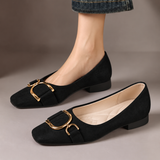 Eliza - Square-Toe Buckle Low Heel Shoes