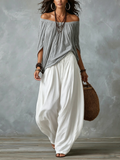 Vivienne - Relaxed Off-Shoulder Top And Wide Trouser Set