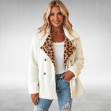 Bryony - Teddy Borg Jacket With Leopard Print Lapel