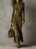 Margot - Faux Suede Belted Maxi Dress