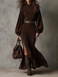 Sylvia - Lantern Sleeve Faux Suede Maxi Dress