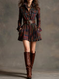 Hattie - Checked Belted Mini Shirt Dress