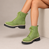 Heather - Faux Suede Lace-Up Platform Ankle Boot