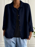 Nell - Navy Relaxed Button-Front Blouse