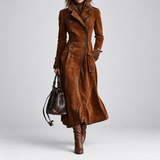 Eleanor - Double-Breasted Faux Suede Longline Coat