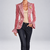 Juliet - Crushed Velvet-Effect Leopard Lapel Blazer